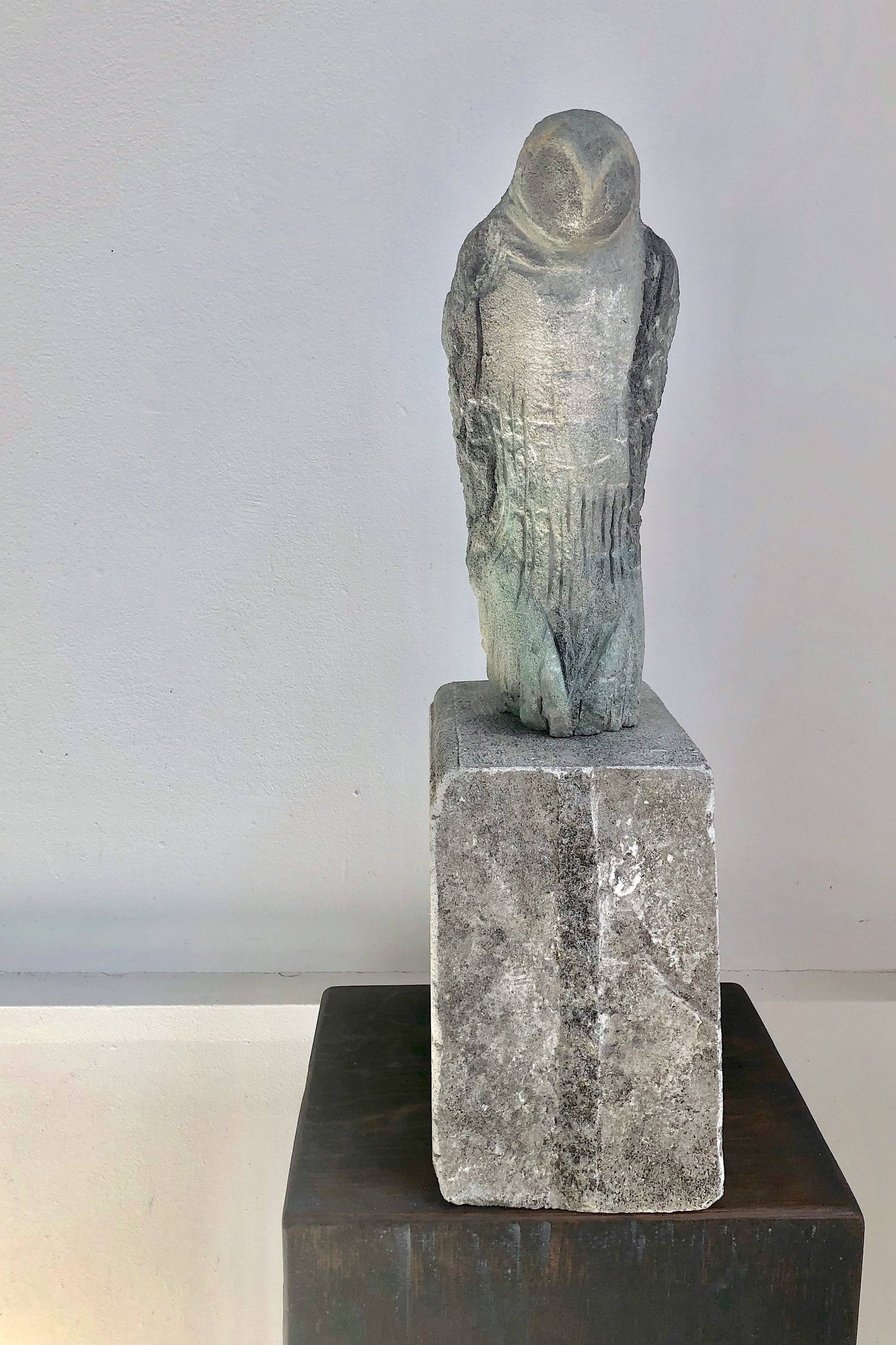  “Yellowstone Owl,” 2019  Provencal limestone and pigment  22 x 6 x 9.5 inches  