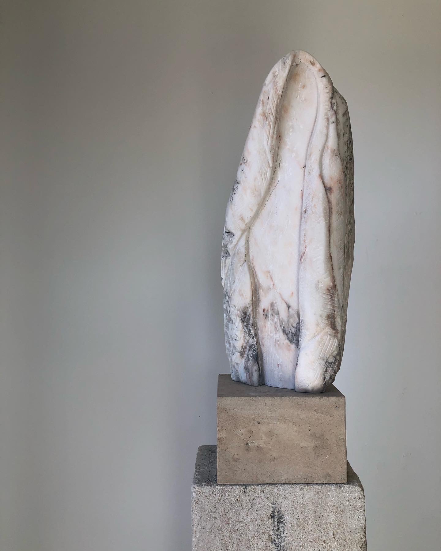  “Marble Monk (For Paul),” 2022 Portuguese marble and limestone 64 x 11 x 11 inches 