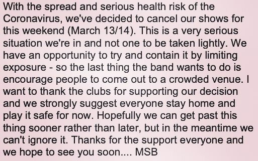 All, MSB wants to keep you safe. The shows this weekend have been cancelled. Keep checking back here and in our Facebook group for updated info (and some great photos to tide you over) #mightyspectrumband