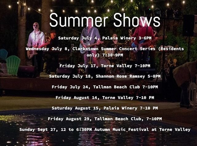 New shows Added! Upcoming shows!  Check out the event listings in our FB group and on the website for more details. #mightyspectrumband #livemusic #music #rockandroll #outdoormusic #summermusic photo credit: @markashephotography