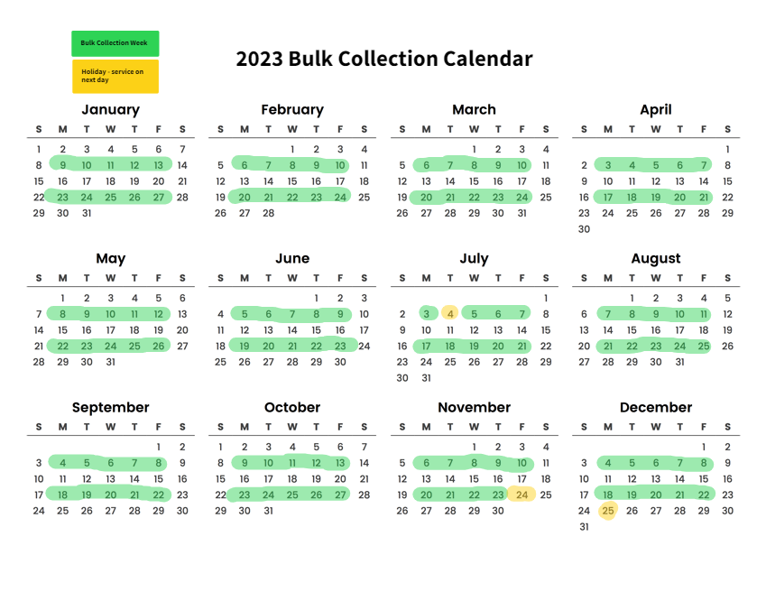 Bulky Item Pick Up, Calendar of Events