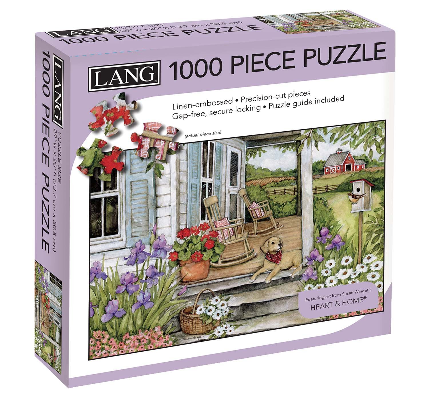 Lang puzzle of front porch with dog and irises.jpg