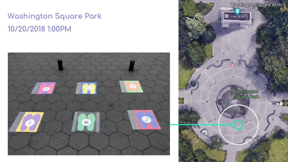 Intervention : Washington Square Park Working in teams, deploy an intervention for a space that enables strangers to interact. 1. Your intervention may not include written or spoken language. 2. Your intervention may be of any type, scale, or media. 3.Your intervention should be site specific. We picked Washington Square as a public space and we focus on the area starting from the arch to the fountain to make a interactive sound space. 公共の場で知らない人との交流を促すものを目的とし、チームでワシントンスクエアでの観測を行いそれに合わせてプロジェクトを作りました。このプロジェクトでは言葉を使わずに人が自然に体験をしたくなるようなものをその場所に合わせた形で作りました。 ワシントンスクエアはアーティストの場所でもあるので音楽を使うことにより新しいテクノロジーと公園との可能性を模索しています。 このプロジェクトはWIZARD OF OZプロトタイプなので人々の経験をデザインした上でのテクノロジーでの実際の応用を提案しています。 Project done by Rian Ishikawa , Jimin Chung , and Qinglin Wang