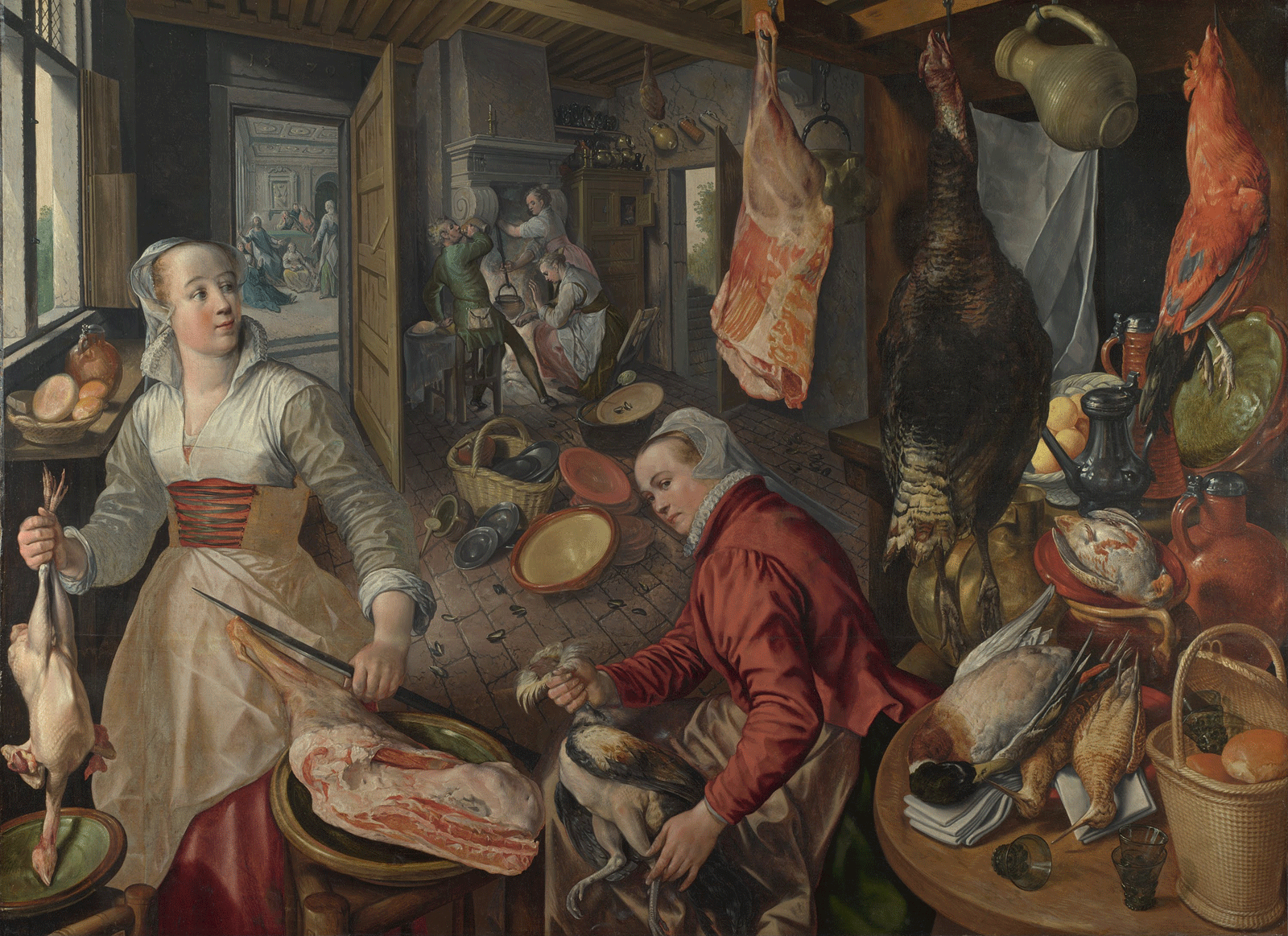 Joachim Beuckelaer--The Four Elements.- Fire. A Kitchen Scene with Christ in the House of Martha and Mary in the Background