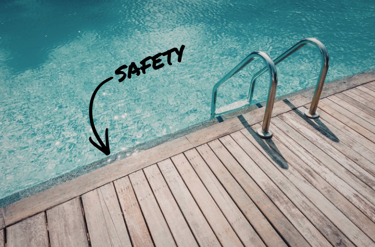 the side of a pool with word "safety" over it