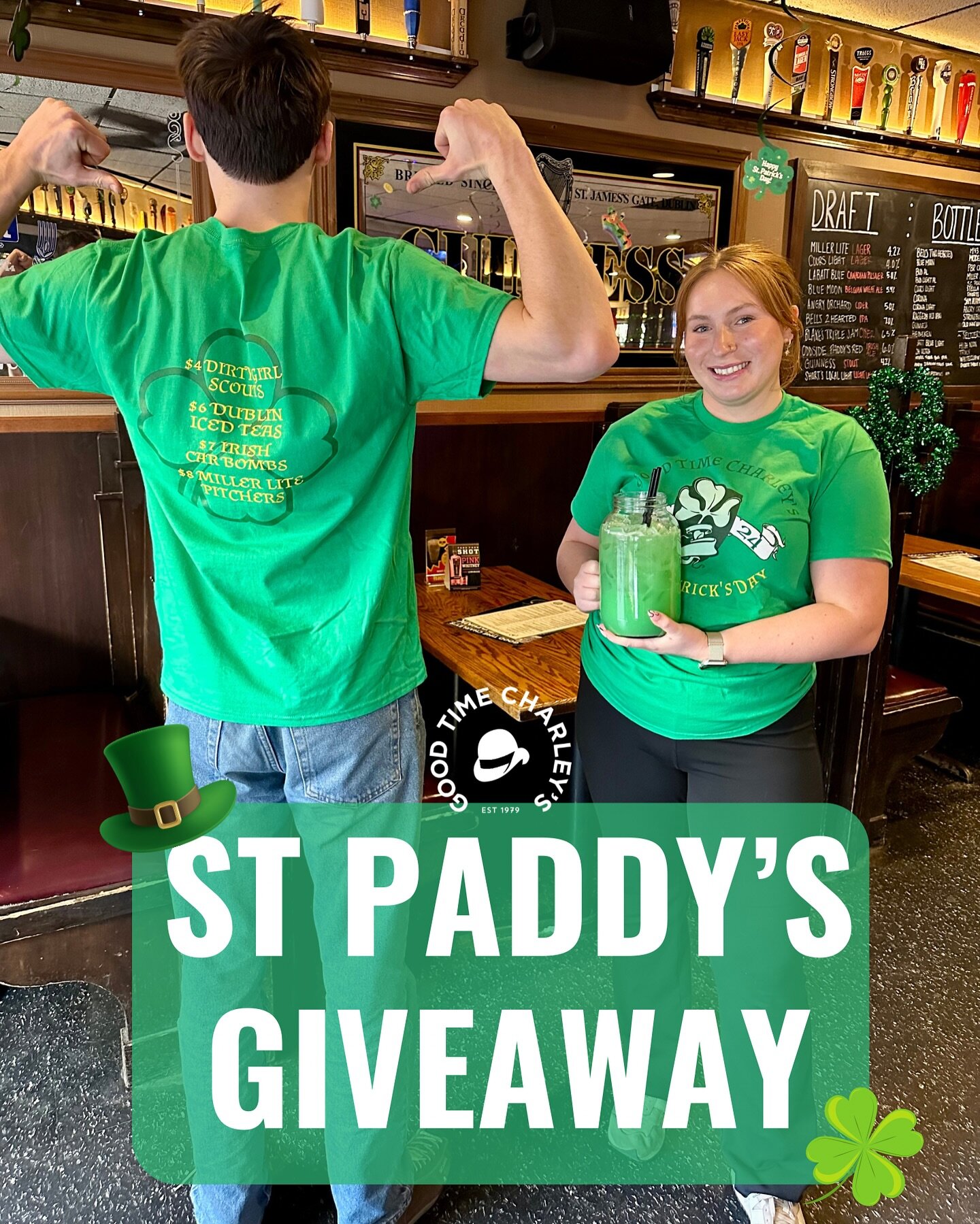 Feeling lucky? Enter for your chance to win 4 special edition Charley&rsquo;s St. Paddy&rsquo;s day shirts and swag! Like this post &amp; Tag 3 friends that will rep a shirt &amp; go hard with you all weekend ☘️🍻

&mdash;Contest ends Wednesday night