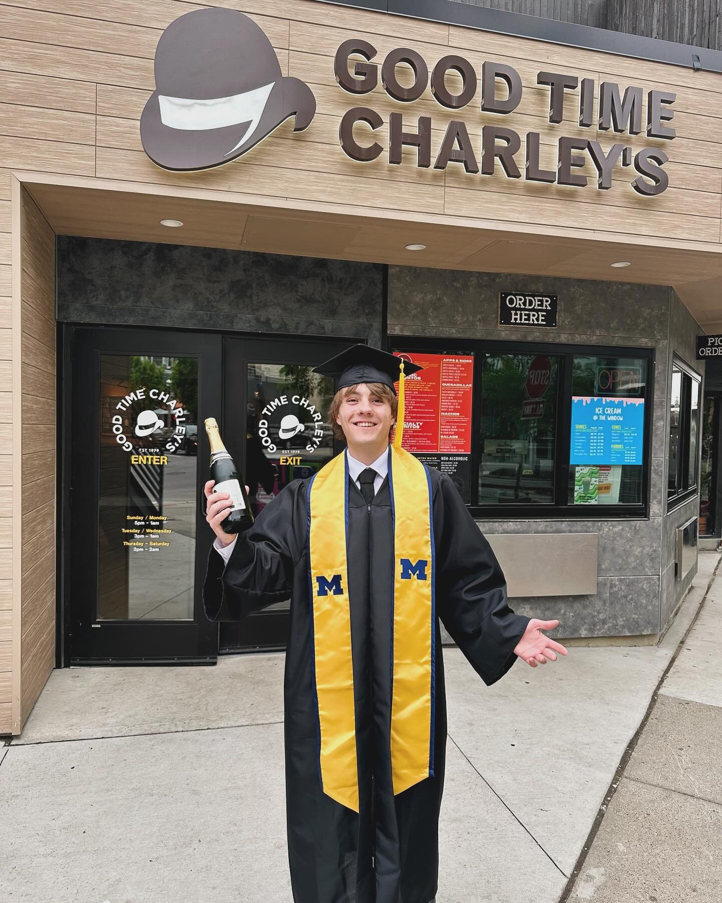 Congrats to all of the grads this weekend! 🎓

Special s/o to the Charley&rsquo;s graduating crew! Highlight goes to Max: He graduated with a degree in economics and has been working with us for about a year! 

Cheers to class of &lsquo;24🍾