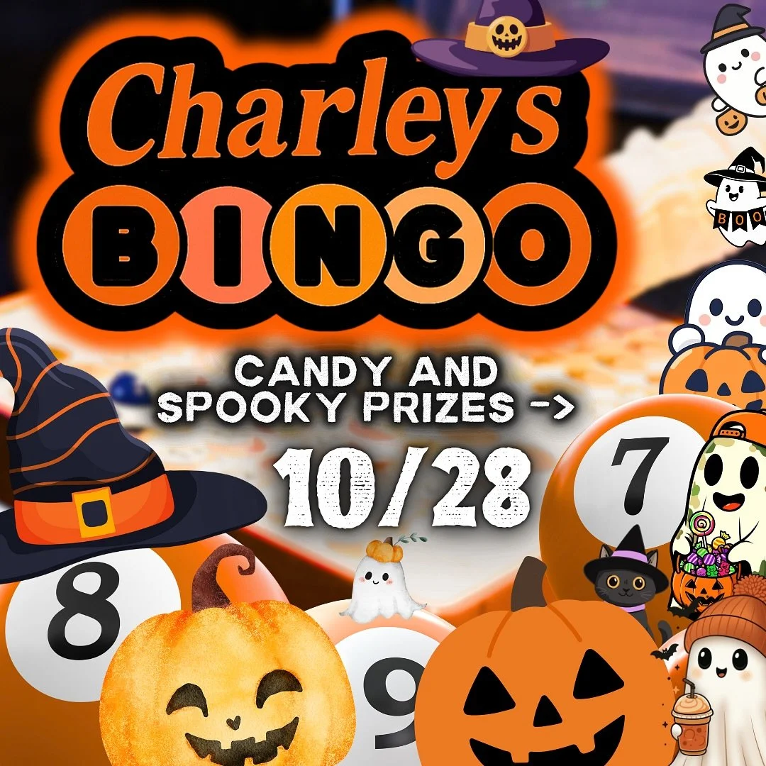 SPOOKY BINGO AT CHARLEY&rsquo;S TUESDAY 10/28 🎃

SWIPE FOR SOME OF OUR SPOOKY PRIZES! 👻