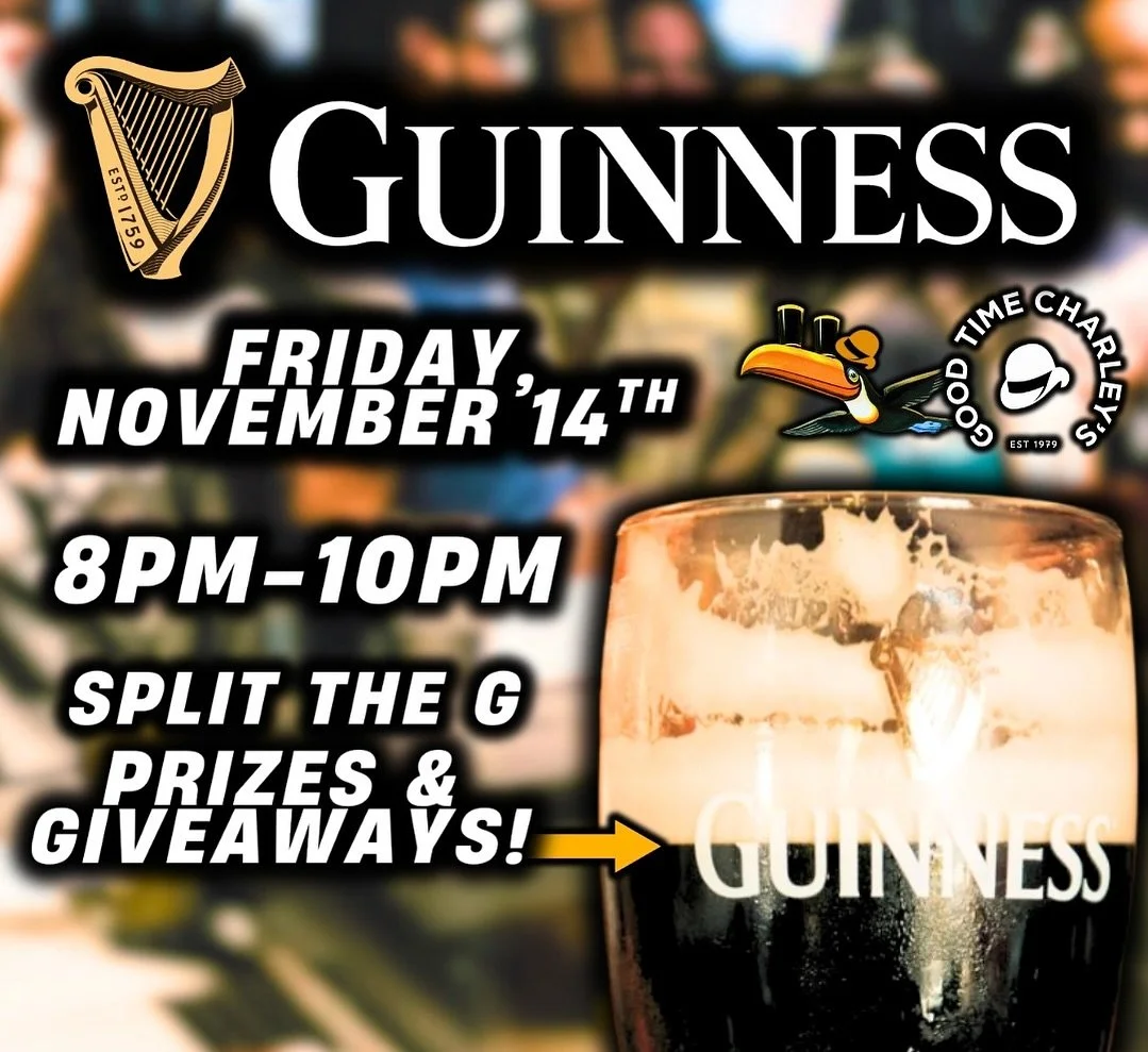 GUINNESS PARTY! 🍻

FRIDAY 11/14 8PM - 10PM 🤩