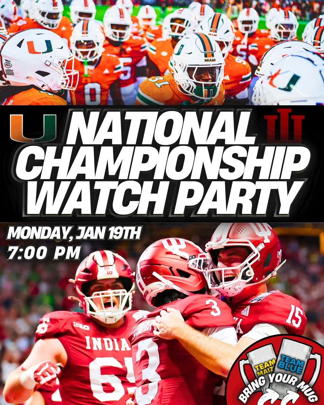 🏆 NATTY WATCH PARTY AT CHARLEY&rsquo;S 🏆

MONDAY, JANUARY 19TH 👏
7:00 PM ⚡️

❤️🤍 INDIANA VS MIAMI 💚🧡

MUG MONDAY DEALS WILL BE ACTIVE SO BRING YOUR CHARLEY&rsquo;S MUGS 🍻🤝

(Swipe for the mug Monday menu 🥰)