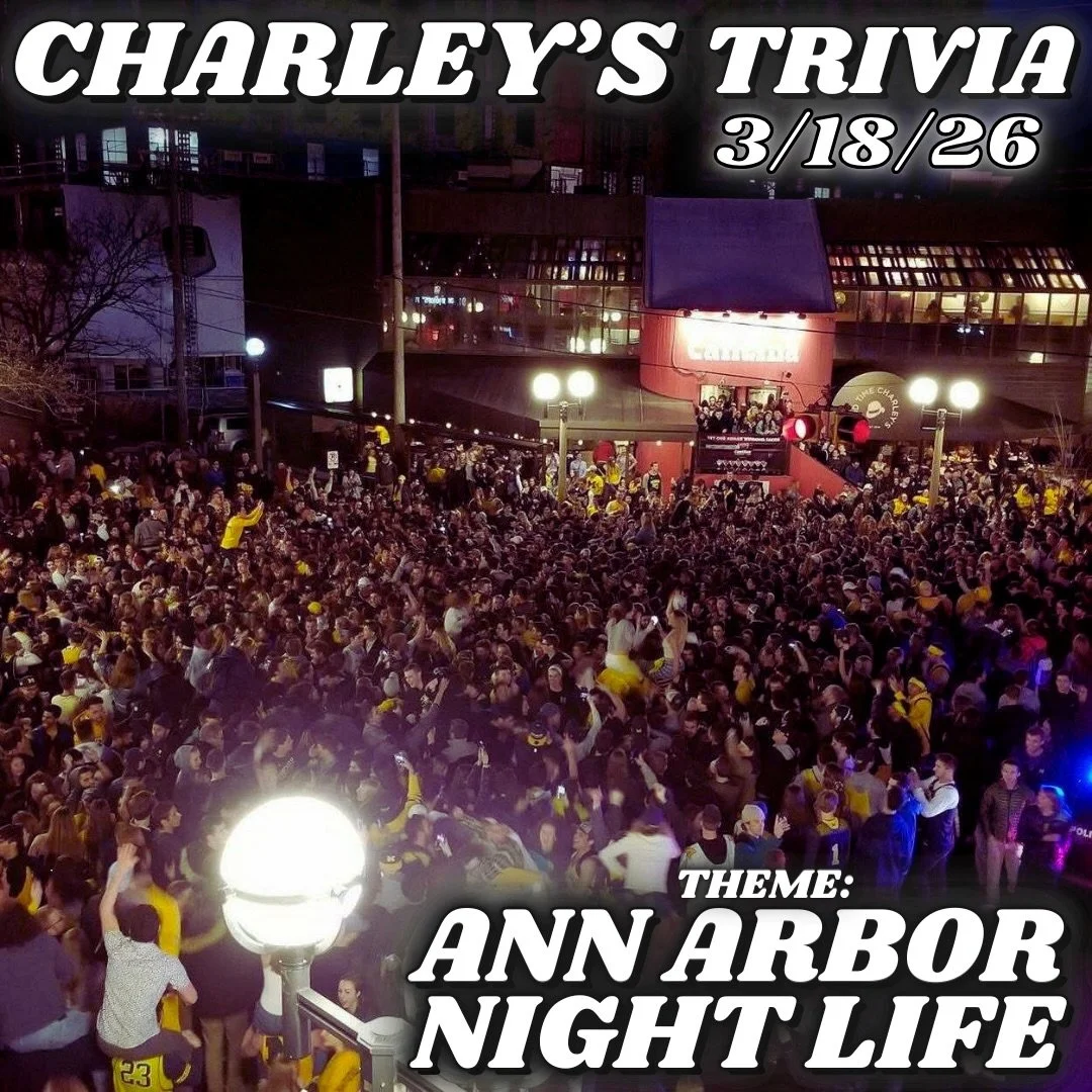 ANN ARBOR NIGHTLIFE TRIVIA AT CHARLEY&rsquo;S 🍻
WED 3/18, 9:30PM ⏰

HOW MUCH DO YOU KNOW ABOUT THE A2 BAR SCENE? Put your ball knowledge to the test this Wednesday 🤩

Reservations go up on LineLeap at 9AM every Monday ✏️
Table seating for trivia st