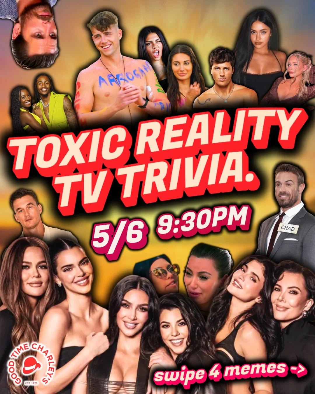 TOXIC REALITY TV TRIVIA AT CHARLEY&rsquo;S!!!! 📺💔🏆

SNAP BACK TO REALITY! Re-up on your drama knowledge from Harry to Kim! Every drop of tea is on the table this Wednesday 😍

WED 5/6, 9:30PM
Reservations go up on LineLeap at 9AM every Monday ✅
Ta