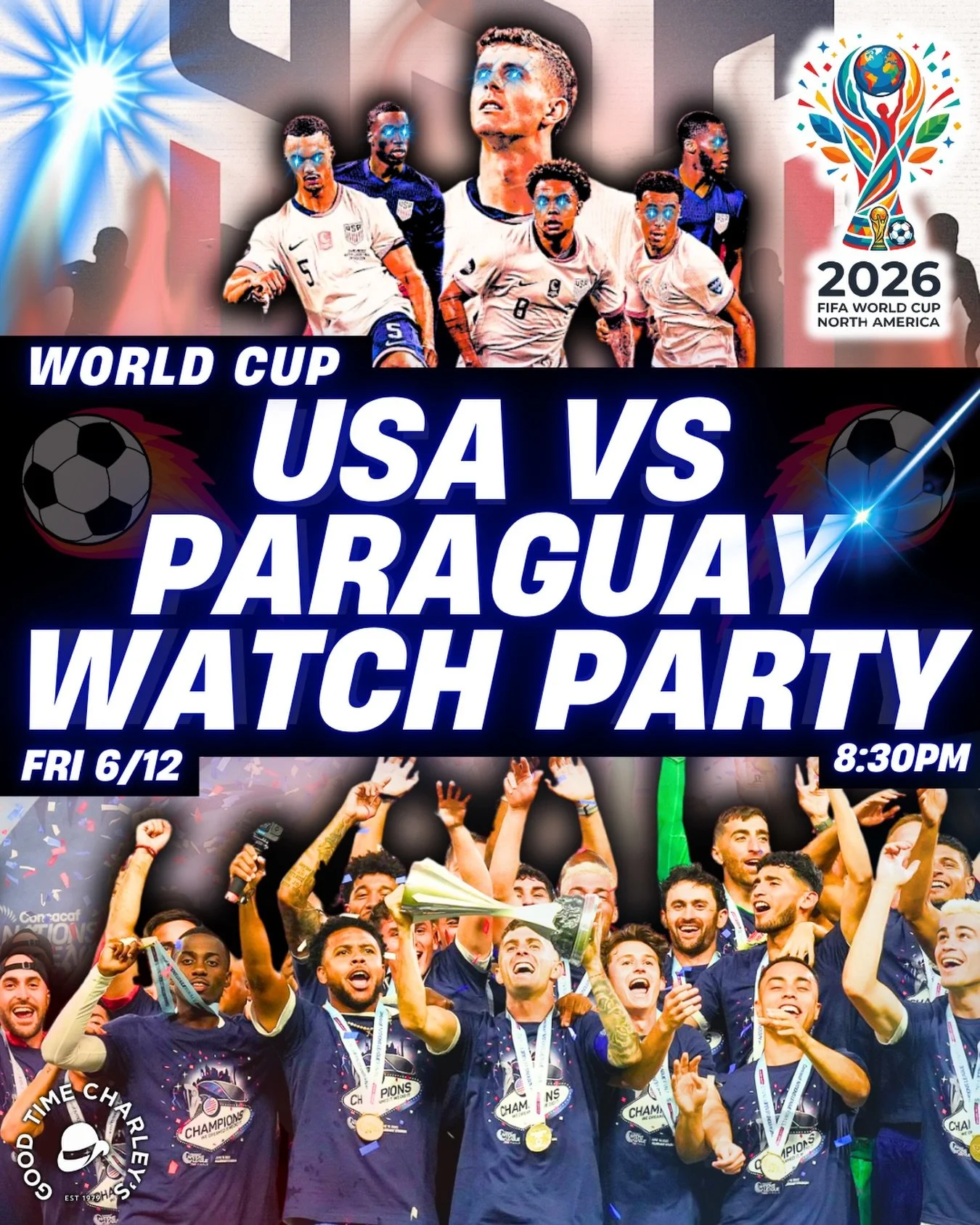 THE BOYS ARE BACK. USA VS PARAGUAY. WORLD CUP WATCH PARTY AT CHARLEY&rsquo;S ❤️

8:30PM, JUNE 12TH ⚽️
