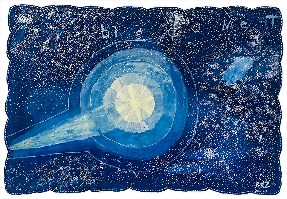 Robert Zakanitch, "Big Comet (Celestial Series), 2018, Gouache and white pencil on paper, 48 x 60 in. (121.9 x 152.4 cm), Collection of the artist