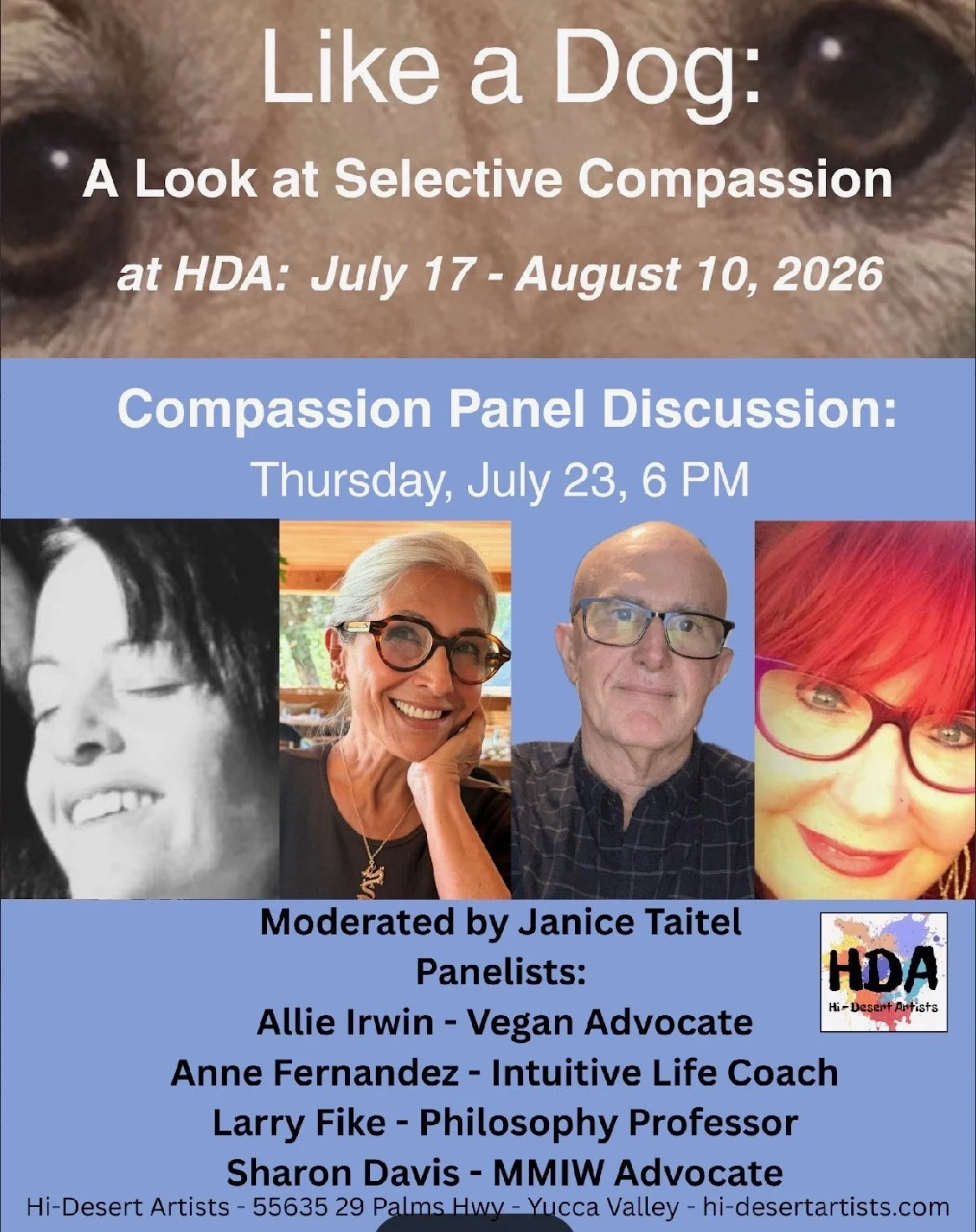 Janice Teitel, Allie Irwin, Anne Fernandez, Larry Fike, and Sharon Davis panel on compassion photos of each panelist