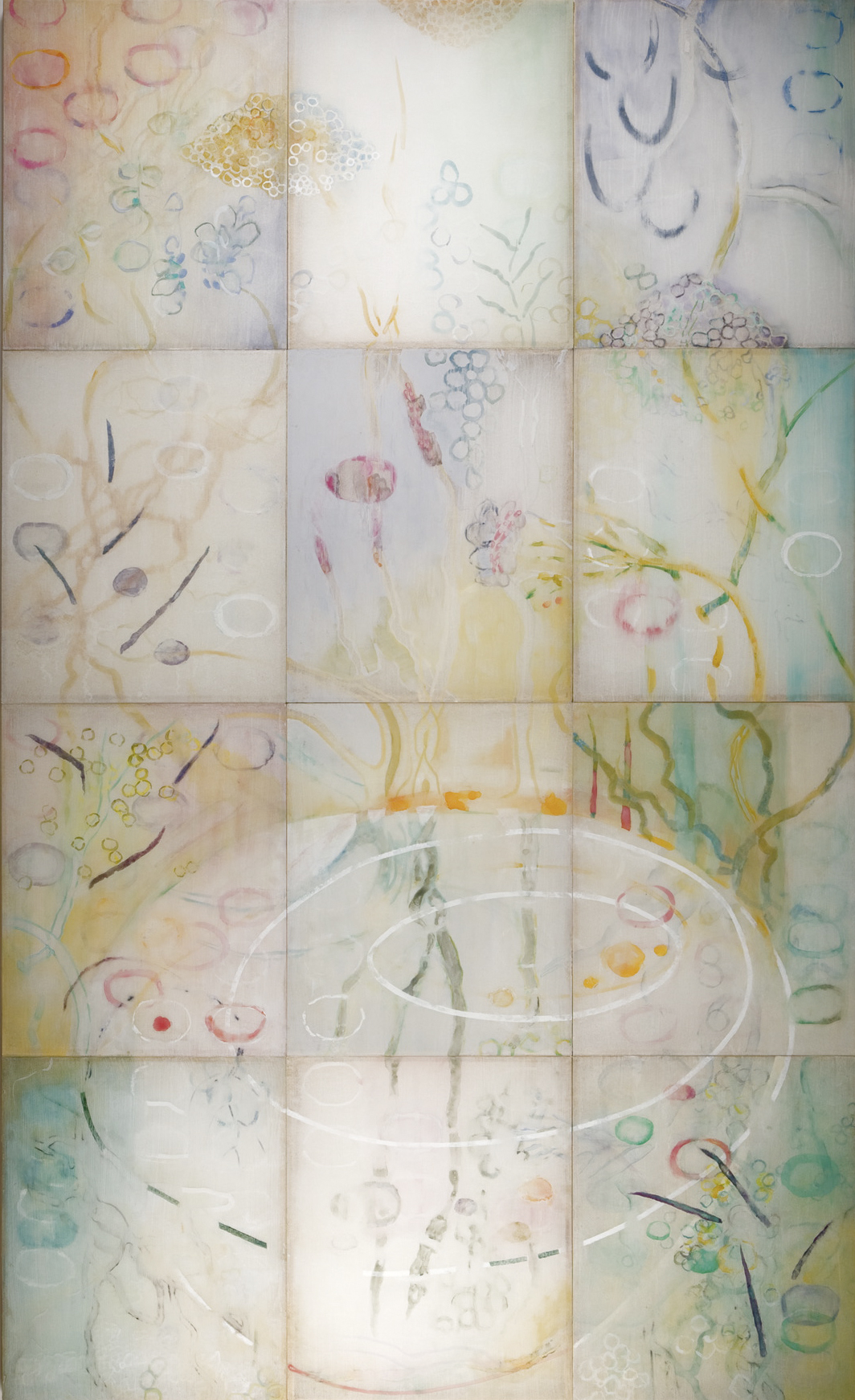  Reflecting Pond, 2007, watercolor, semi-translucent paper adhered to cradled plexiglass panels, 82" x 50" x 2’ deep.     
