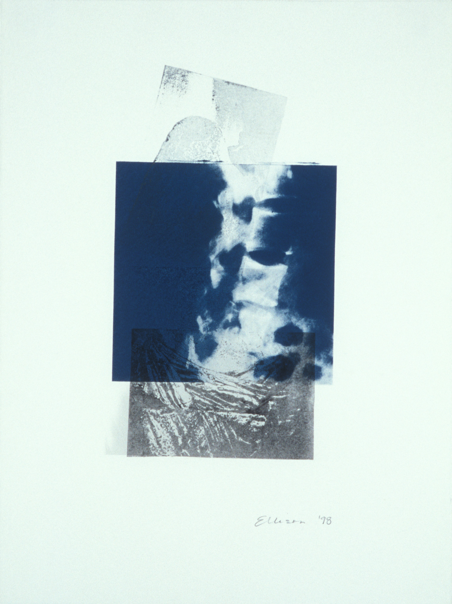  “Stand,” 2001, monotype with litho and transfer on Rives BFK, 30” x 22.” 