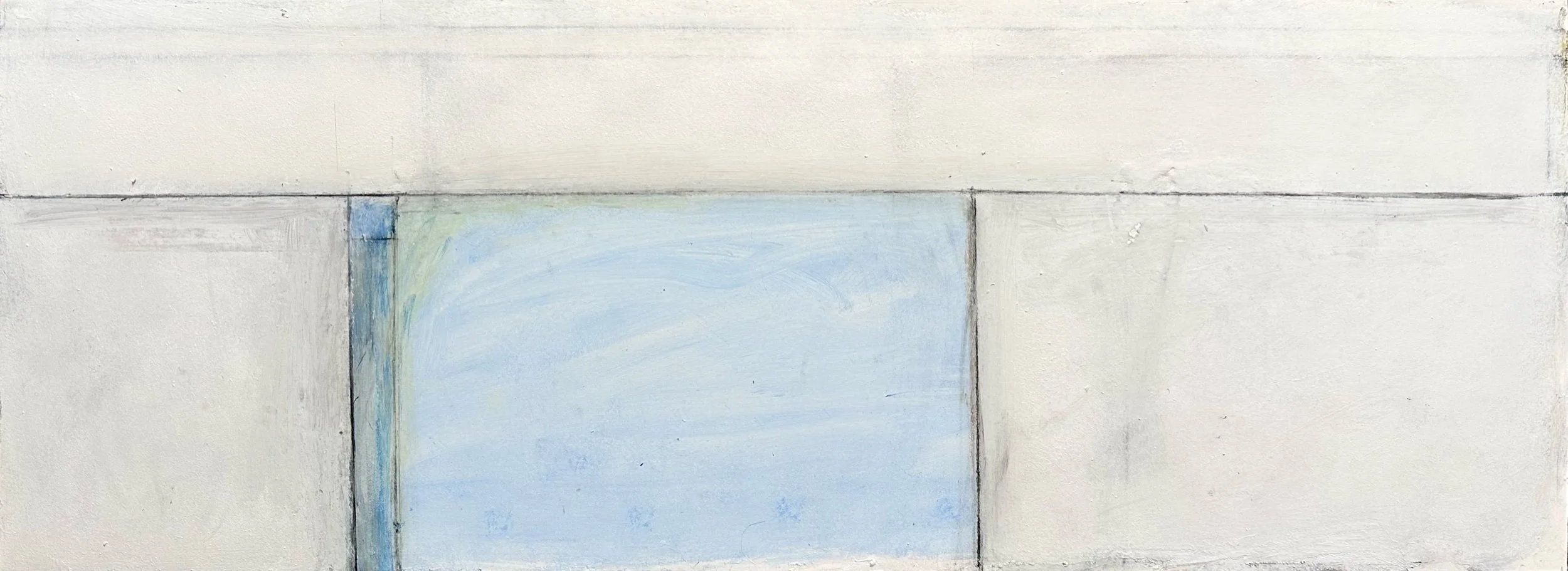 Oasis, Acrylic and charcoal on board 1030×390mm, 2025