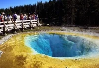 The Morning Glory pool at Yellowstone. Image credit: Wikipedia .