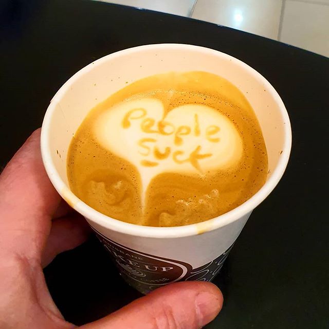 ▶️ Piccolo with an inspirational quote to start your day ......This made the customers morning 🤣😂😜
.
Amazing Coffee Everyday
.
&hearts;  OPEN 7am  LEVEL 1
THE MYER CENTRE &hearts;
.
. 
#coffeeslut #coffeebrisbane #specialtycoffee #coffeeshop #bris