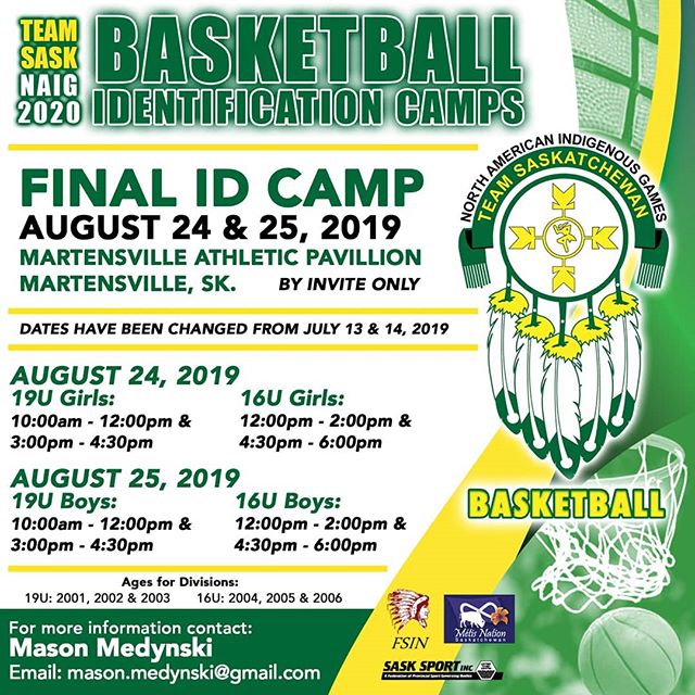 Team Saskatchewan Basketball Final ID Camp is next weekend in Martensville! Good luck to all the athletes next weekend!