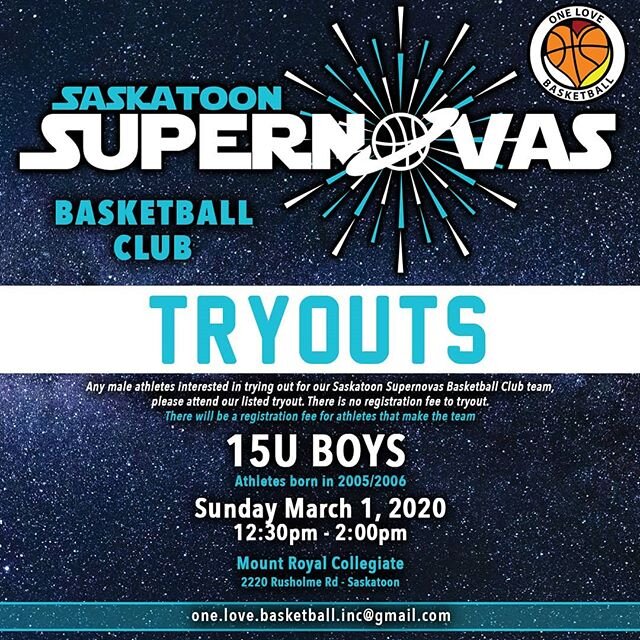 Supernovas U15 Boys 🏀 team tryouts coming up soon. No fee for athletes to tryout, but there will be a registration fee for athletes that make the team.