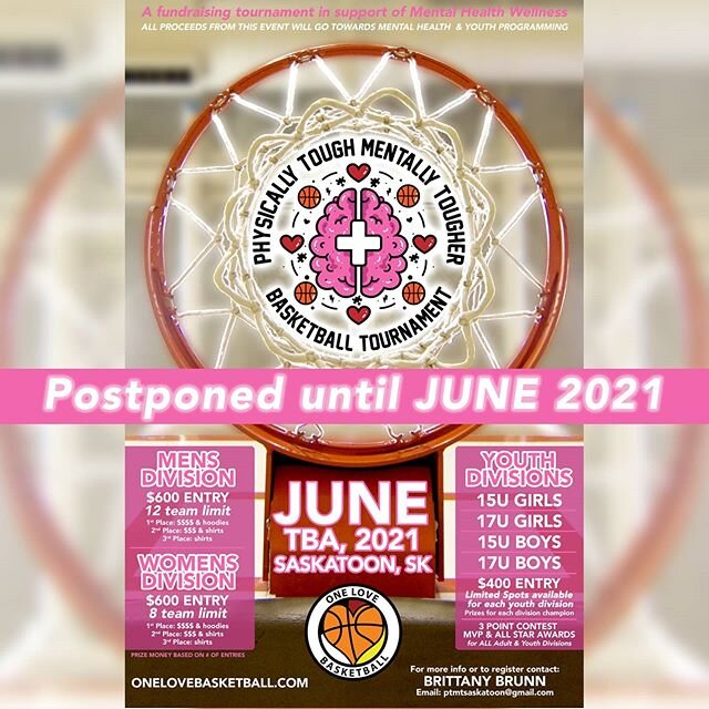 Dear Basketball family, 
Due to the ongoing COVID-19 pandemic, we will be postponing the Physically Tough Mentally Tougher Basketball Tournament until June 2021. We look forward to seeing everyone at the tournament next year. On behalf of One Love Ba