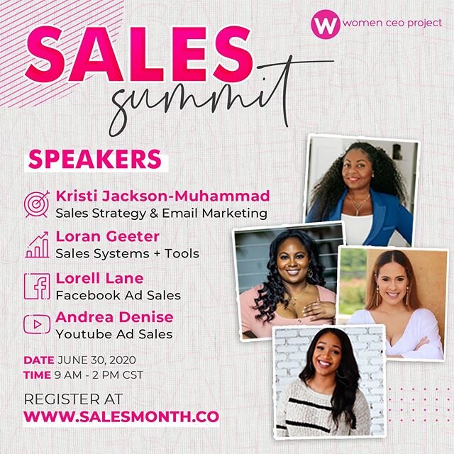 { TICKETS CLOSE TONIGHT AT MIDNIGHT }
.
To Cap Off SalesMonth.co I&rsquo;m hosting my 1st Sales Summit happening ONLINE on June 30th This TUESDAY from 9am-2pm CENTRAL. Me and 3 Lovely entrepreneurs are going to speak on👇🏾👇🏾👇🏾
.
✔️Your 6-Figure 