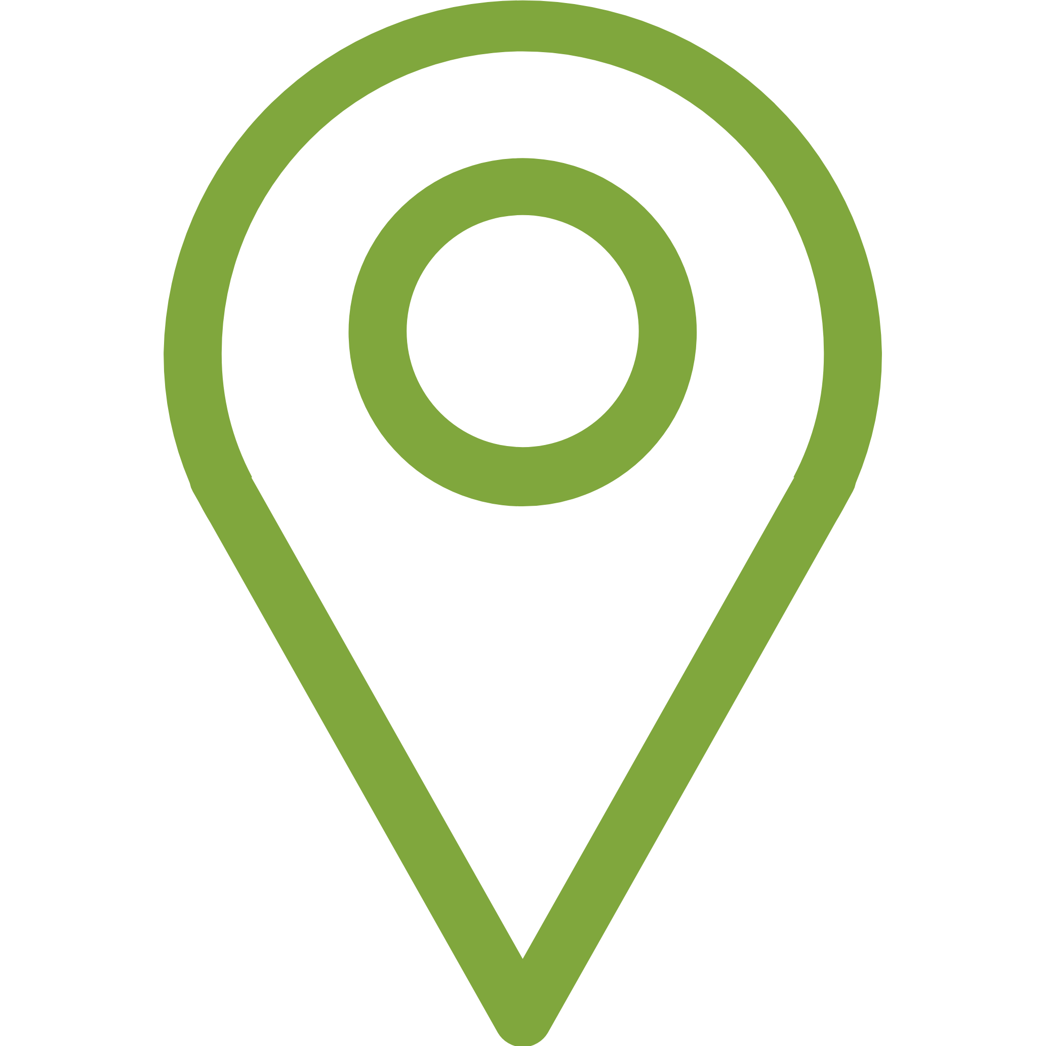 Close-up of a green radar or target icon with concentric circles and a pointer, on a black background.