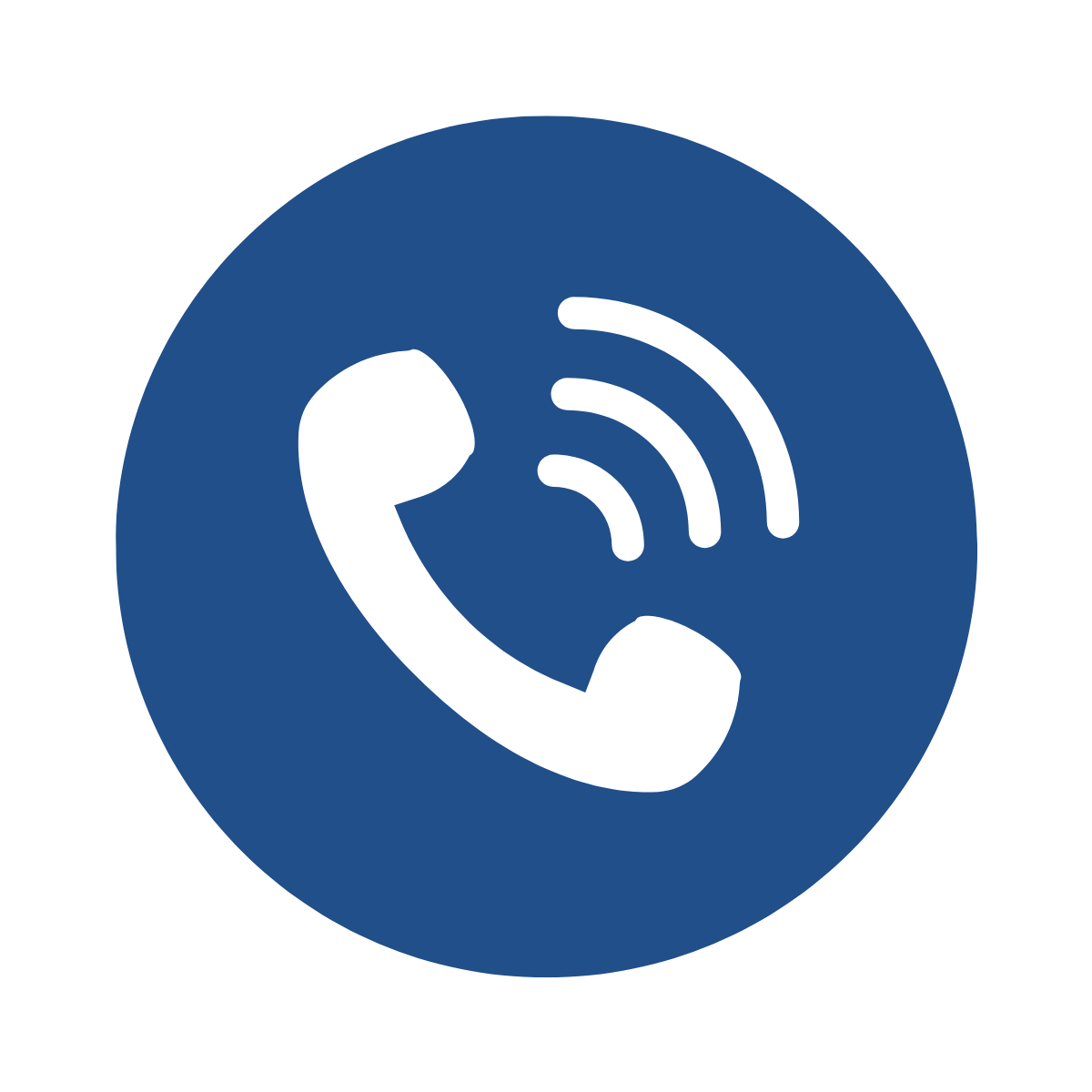 A blue circular icon with a white telephone handset and radio signal waves, indicating a contact or call function.