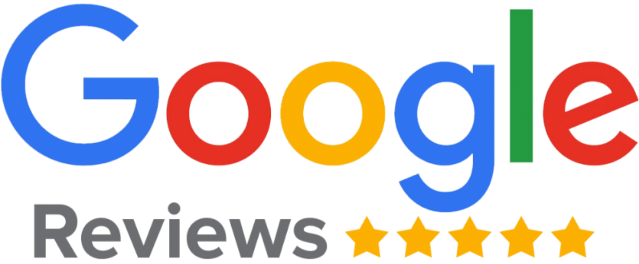 Google Reviews logo with colorful letters, stars, and text.