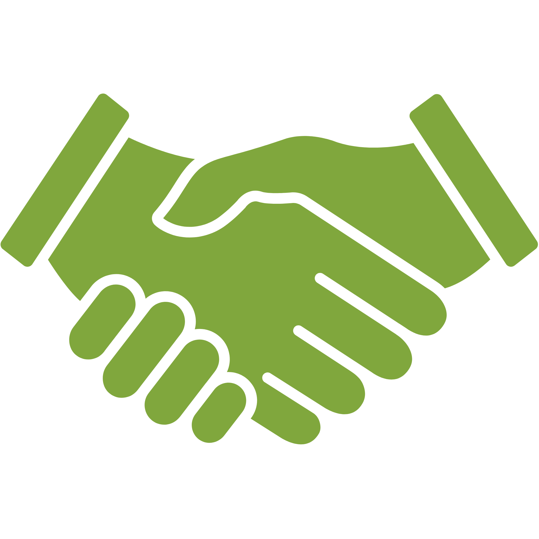 Two green hands shaking against a black background.