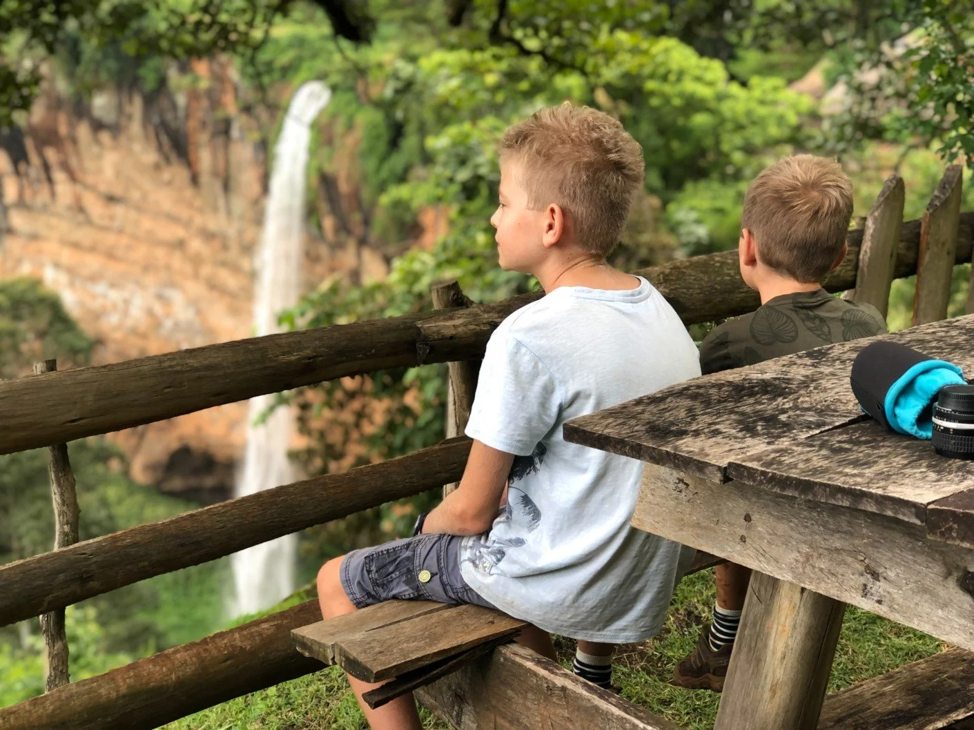 A view of Sipi main waterfall seen from Lacam Lodge. Mount Elgon, Uganda.
