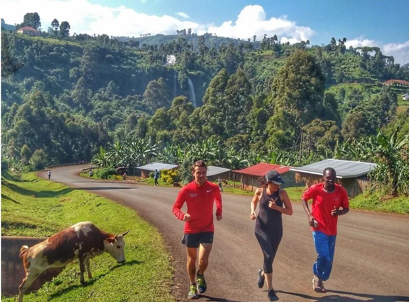 A running experience with the second Sipi waterfalls on the backdrop