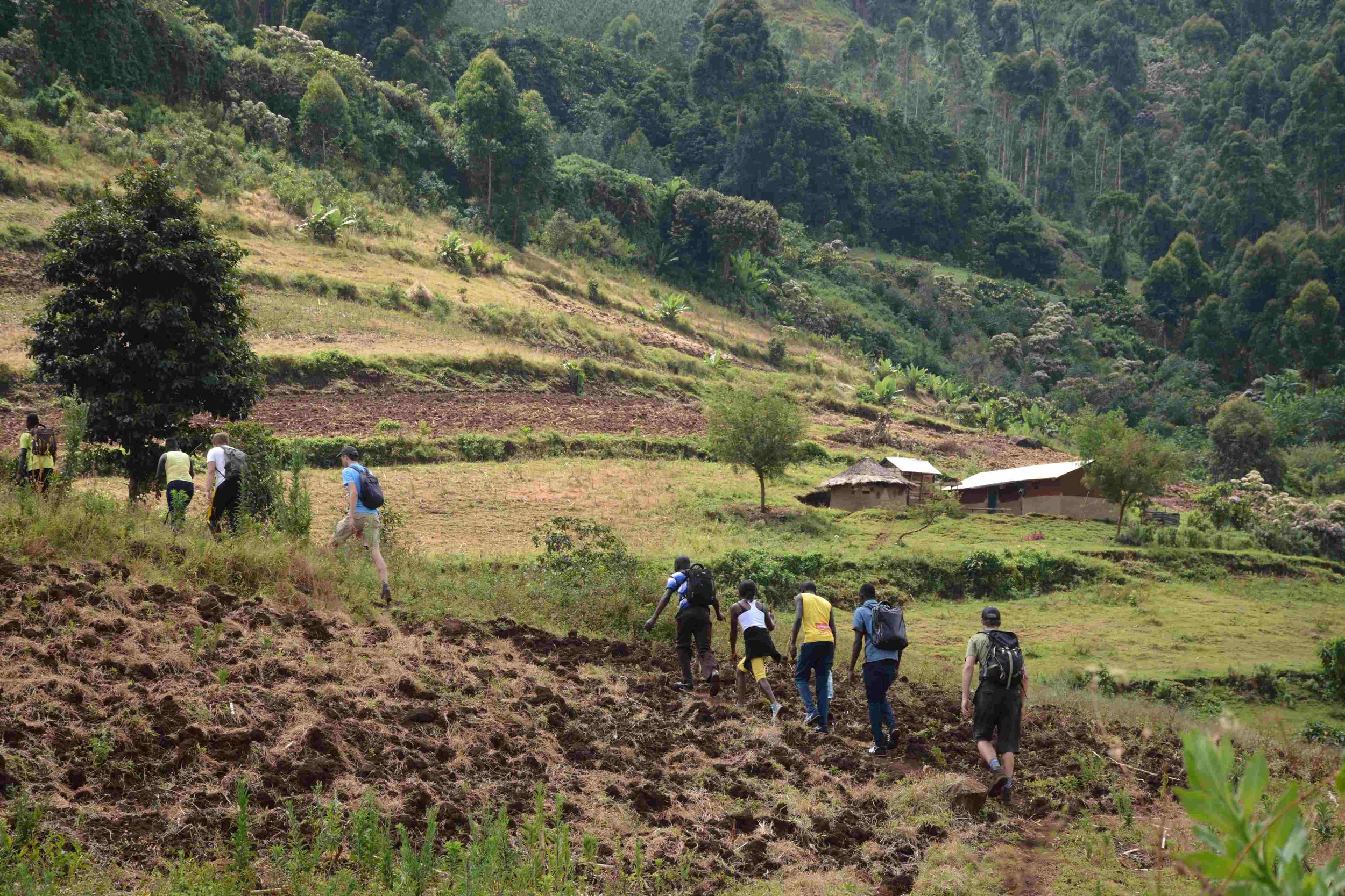 Hikers on the Kapchorwa-Benet trail, Mount Elgon, Uganda.