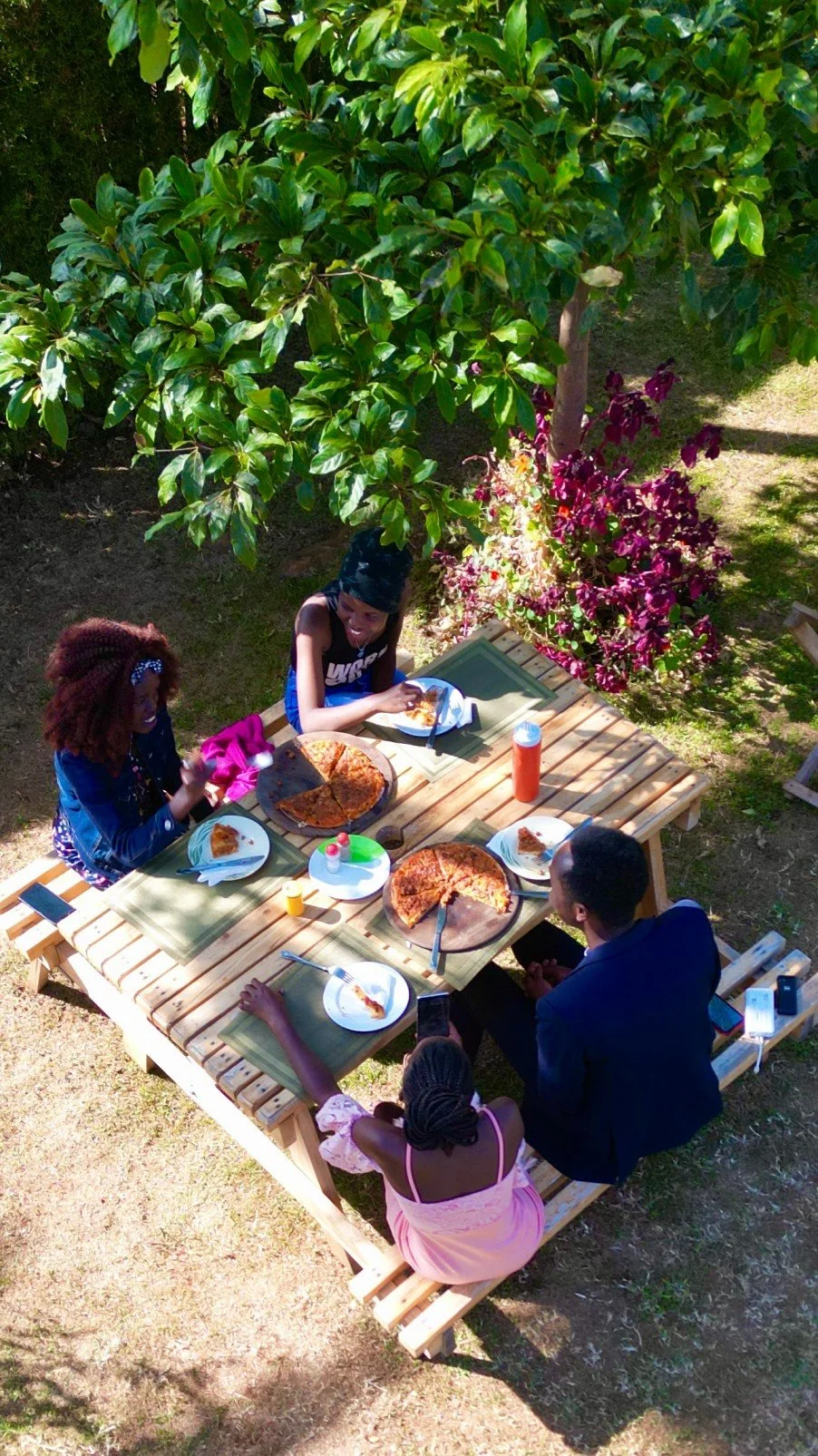 Pizza dinner in Home of Friends garden