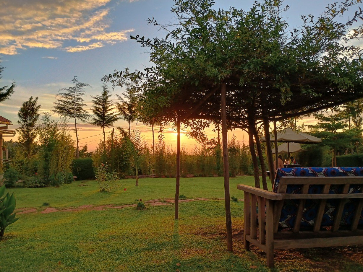 Sunset over spacious garden near Sipi Falls