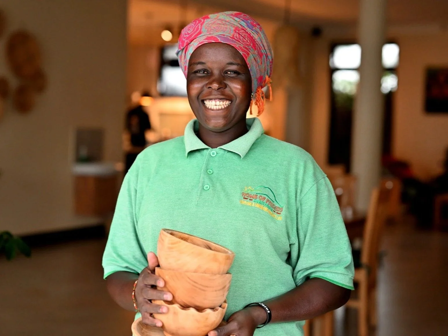 Janitar welcoming guests at Home of Friends Guesthouse in Kapchorwa near Sipi Falls, Uganda.