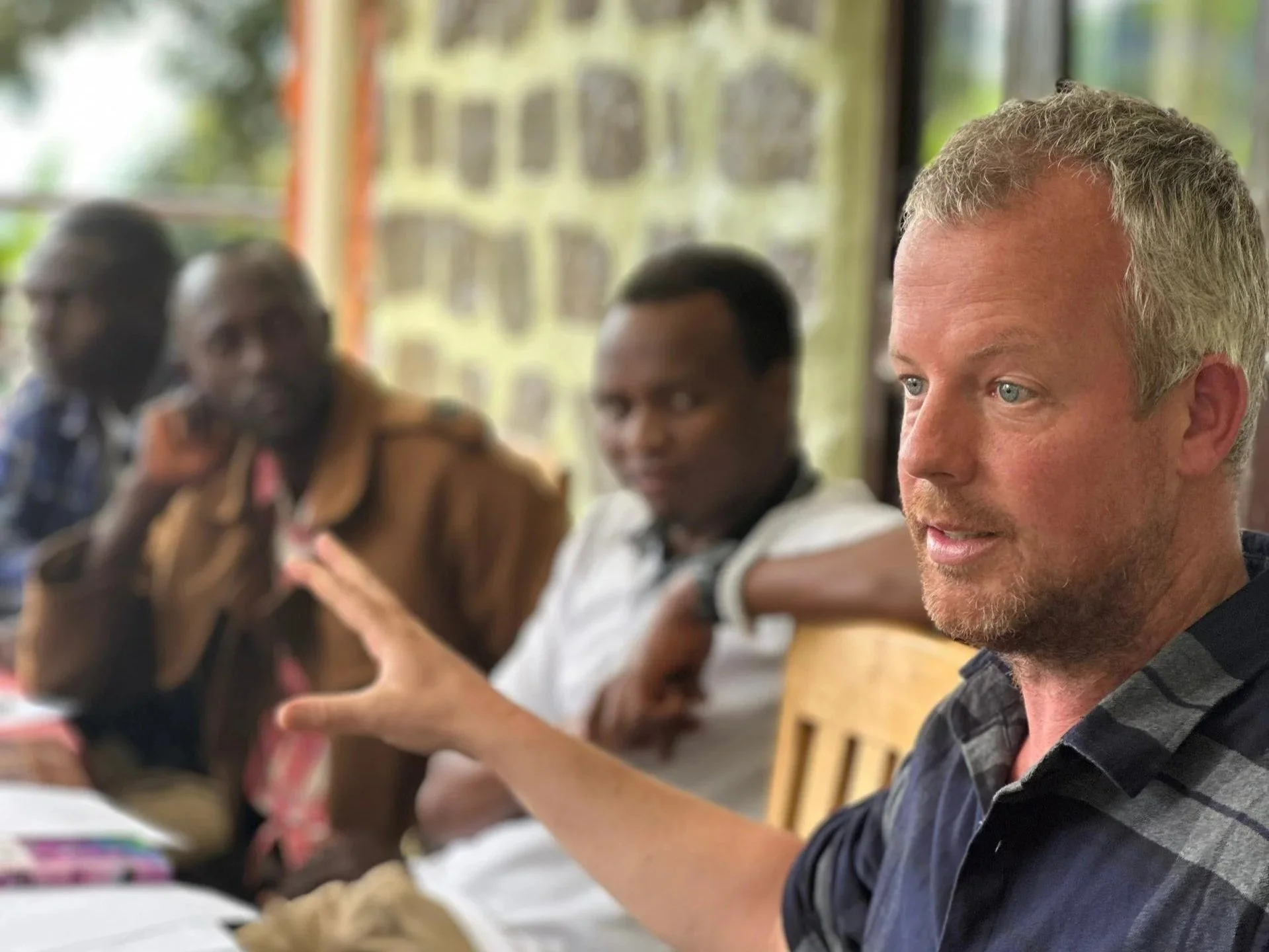 Tourism developer Daan during a session with native guides at Home of Friends Guesthouse in Kapchorwa.