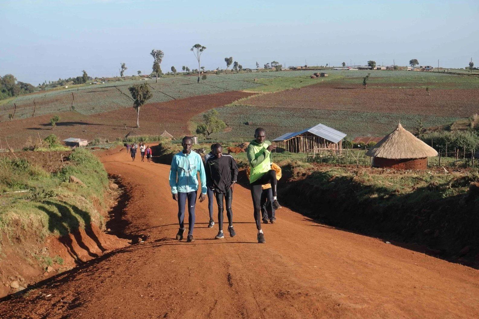 Joshua Cheptegei (lifting the knee) during a training session in the village of Teryet in October 2016