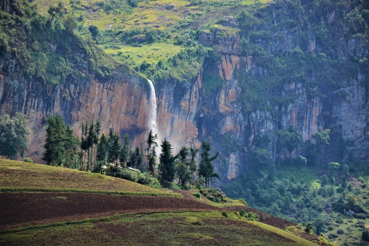 Mengia waterfall in the higher belts of Kween District, Mount Elgon, Uganda.