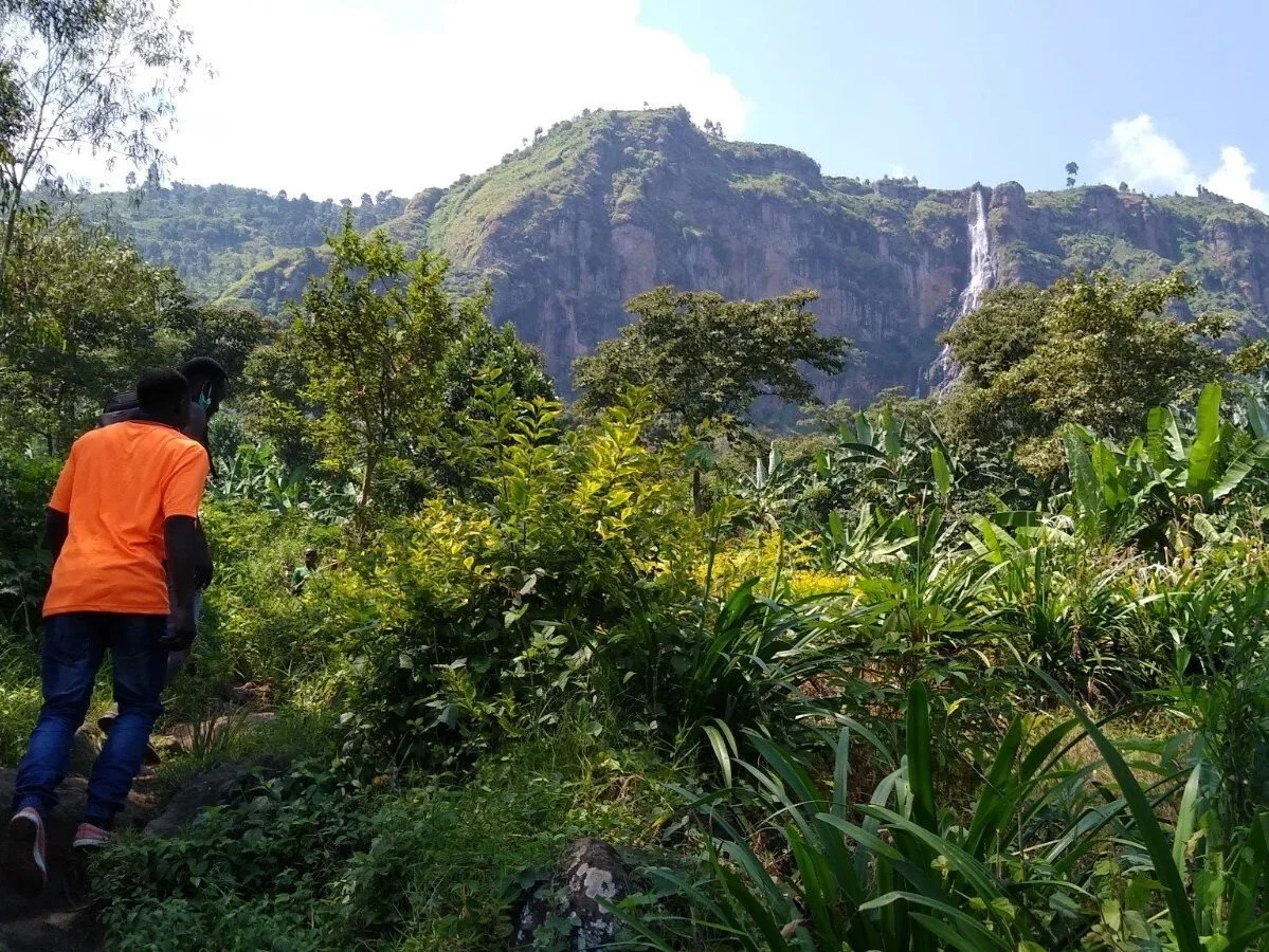 On the foothills of Wanale with the spectacular Namatsyo falls on the backdrop