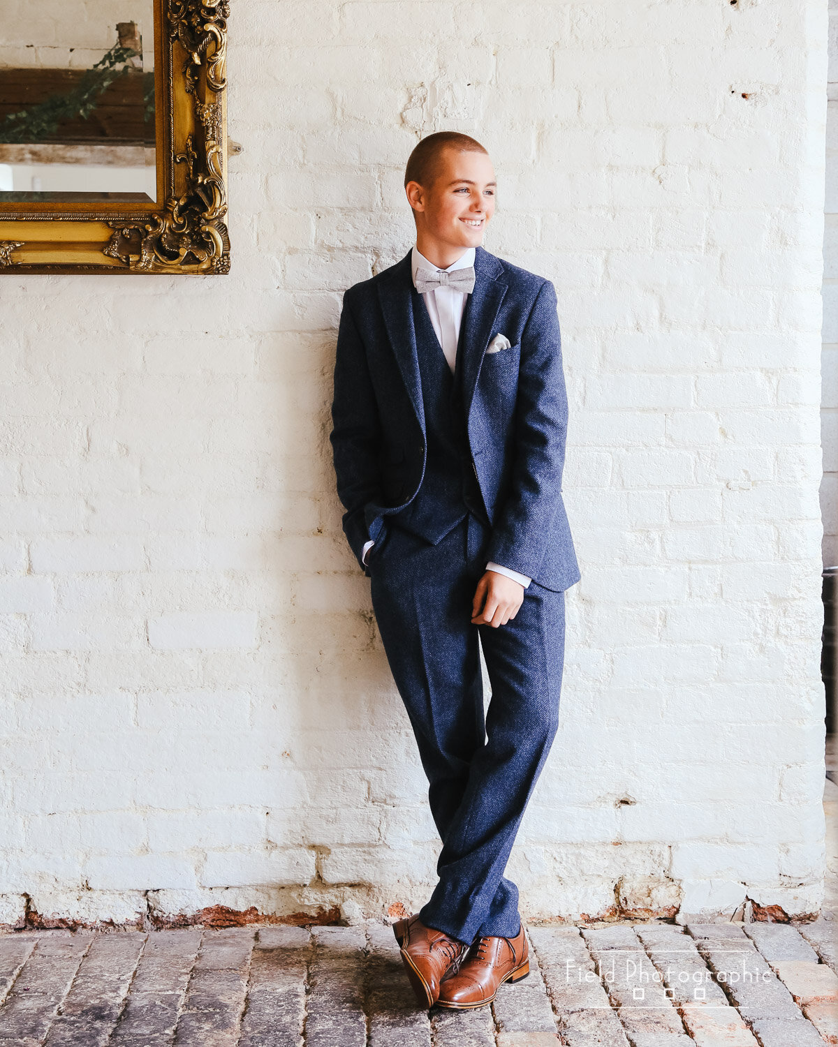 Brown boots blue suit new arrivals