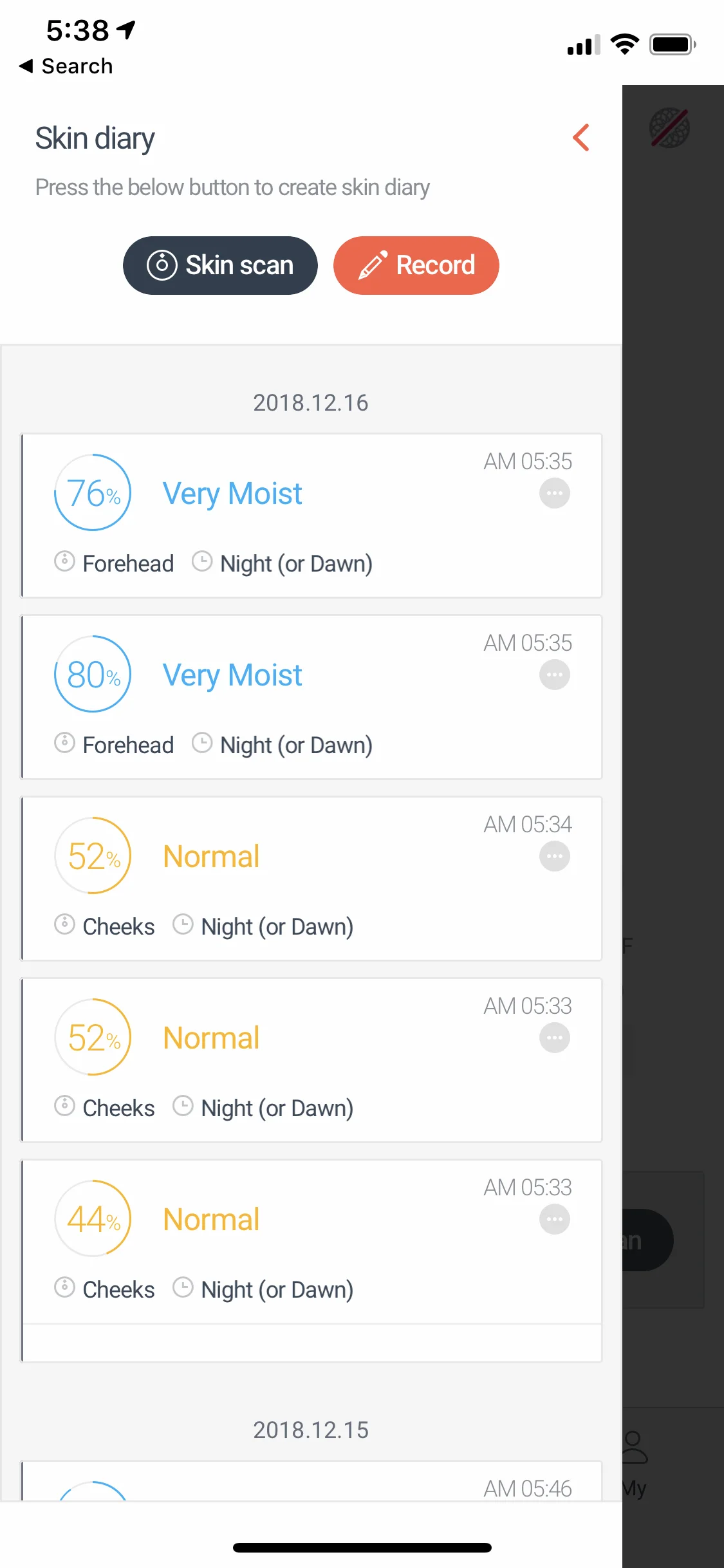 The Wayskin moisture readings on the morning of day 3.