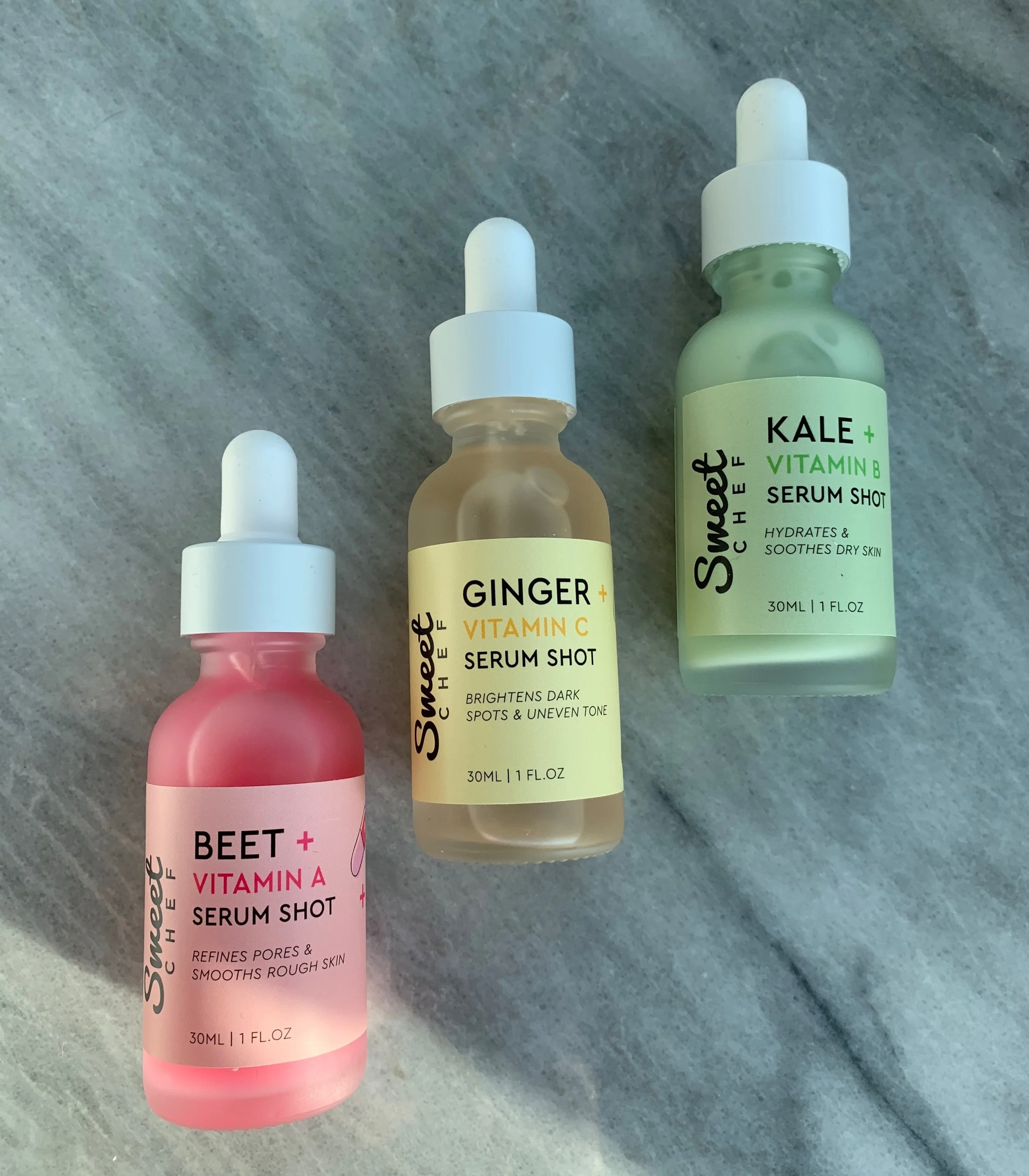 Sweet Chef’s three antioxidant vitamin serums.