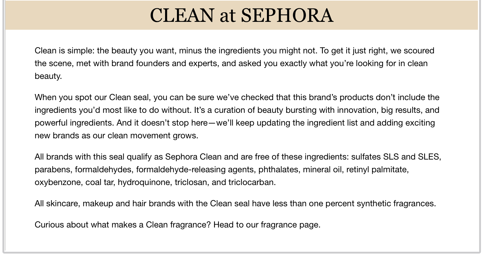 Sephora’s definition of “clean”.