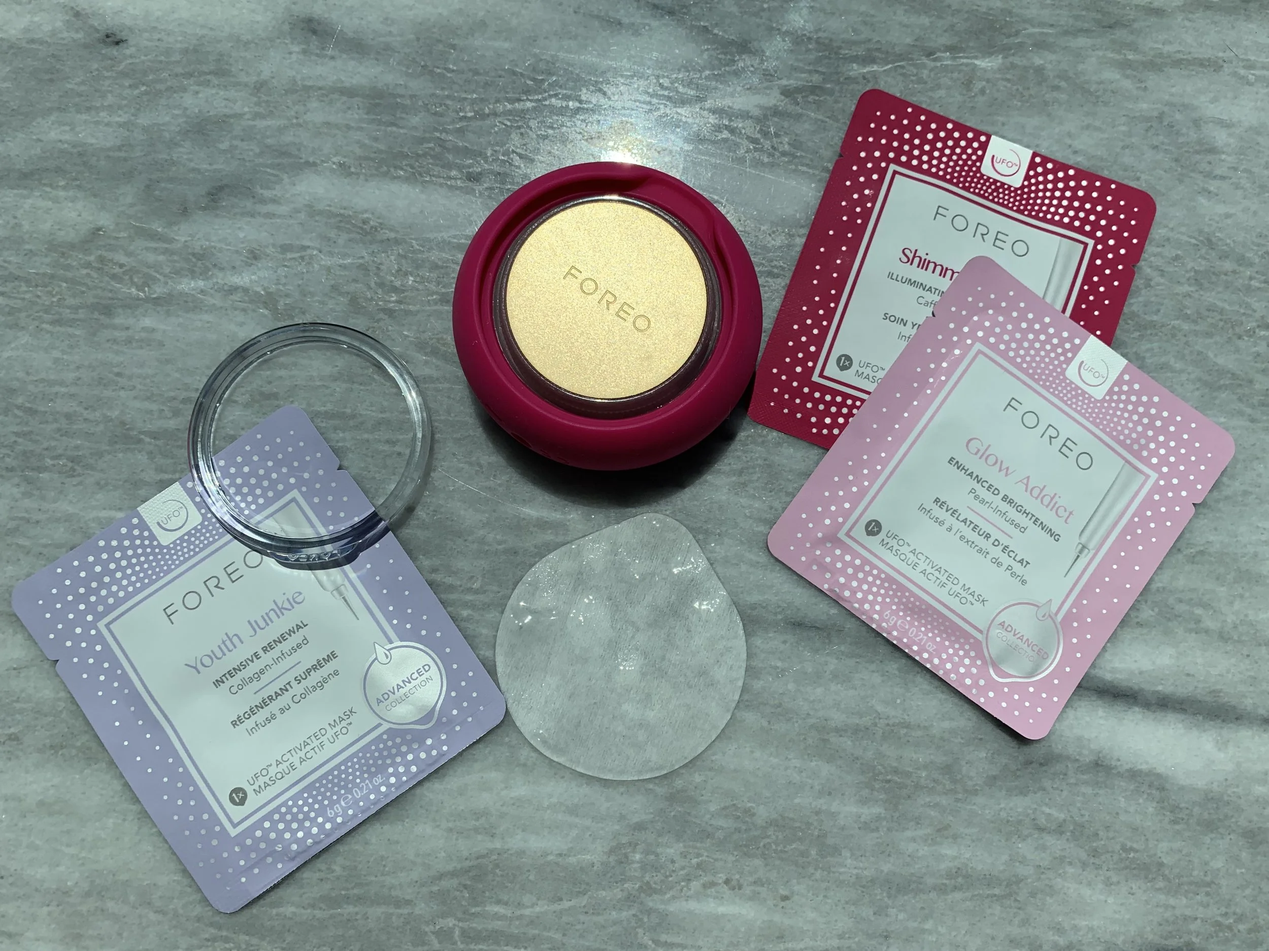 Small, custom sheet masks come in boxes of 6 each, with specific skincare benefits.