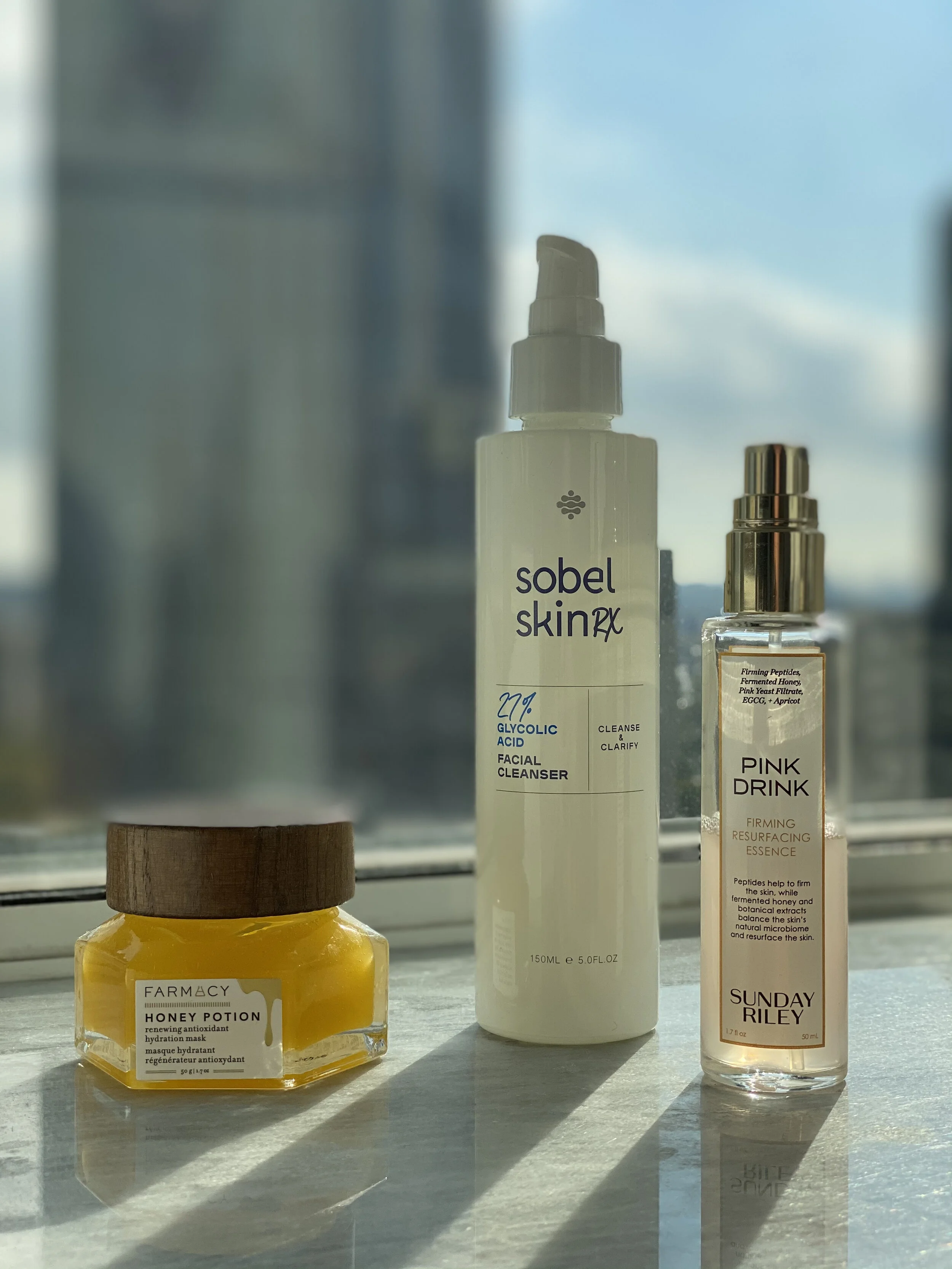 COOL SEPHORA BEAUTY INSIDER GRABS – FARMACY HONEY POTION, SUNDAY RILEY PINK DRINK AND SOBEL SKIN RX 27% GLYCOLIC ACID FACIAL CLEANSER
