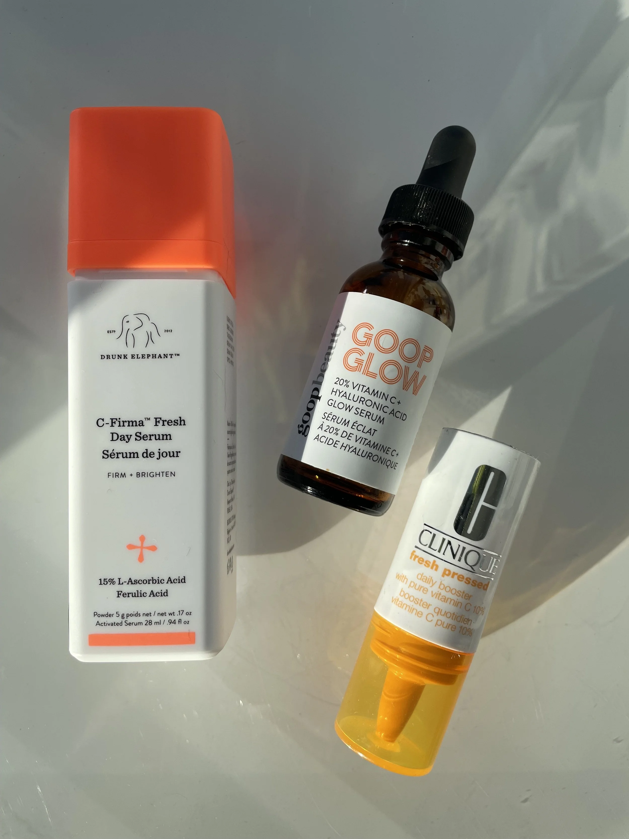 THE BEST FRESH ACTIVATED VITAMIN C SERUMS TO GET YOUR COMPLEXION LIT IN THE NEW YEAR - DRUNK ELEPHANT C-FIRMA, CLINIQUE FRESH PRESSED, GOOP GLOW 20% VITAMIN C GLOW SERUM