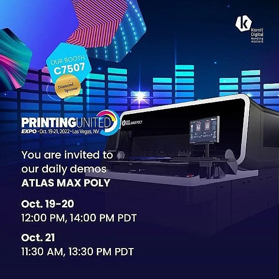Kornit Digital’s Atlas MAX POLY Technology To Star In Daily Demos At The Printing United Expo In Las Vegas